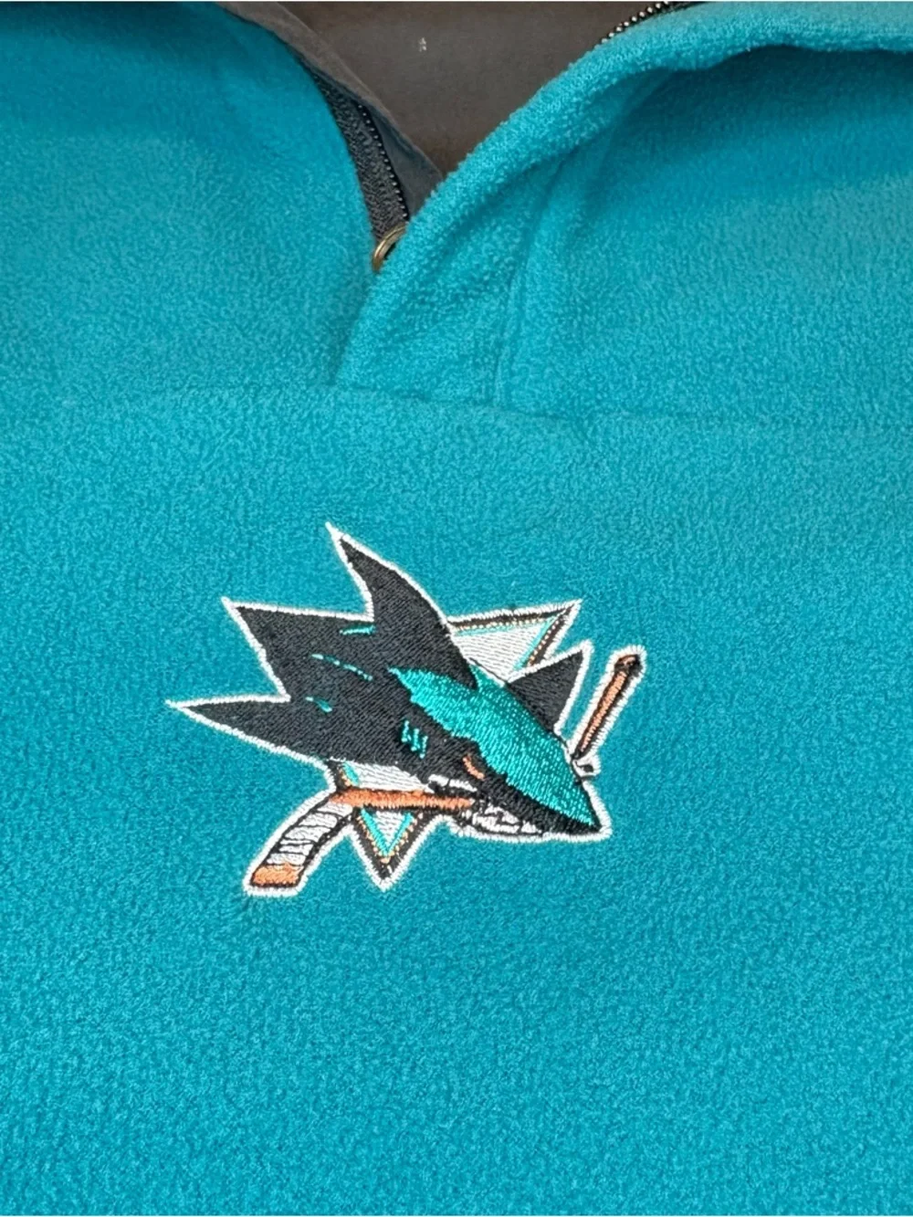 VTG San Jose Sharks Sweatshirt Nylon /Fleece Quarter Zip Reversible Men’s L - Picture 9 of 12